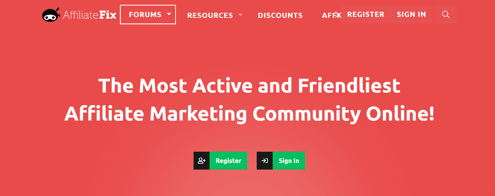 Affiliate Fix home page - popular online affiliate marketing community platform