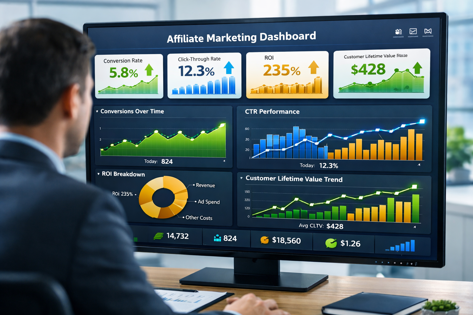 Modern affiliate marketing analytics dashboard with KPI metrics