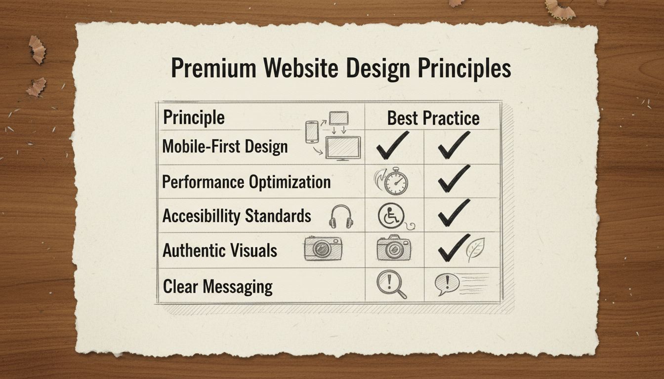 Premium website design principles comparison showing best practices and common mistakes