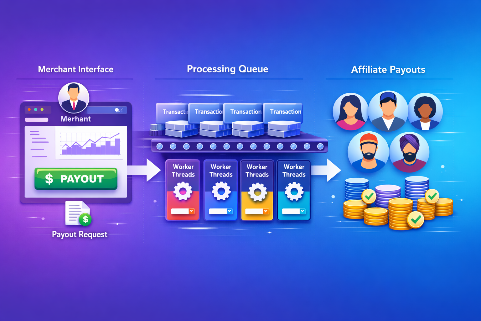 Technical architecture diagram of asynchronous payout processing