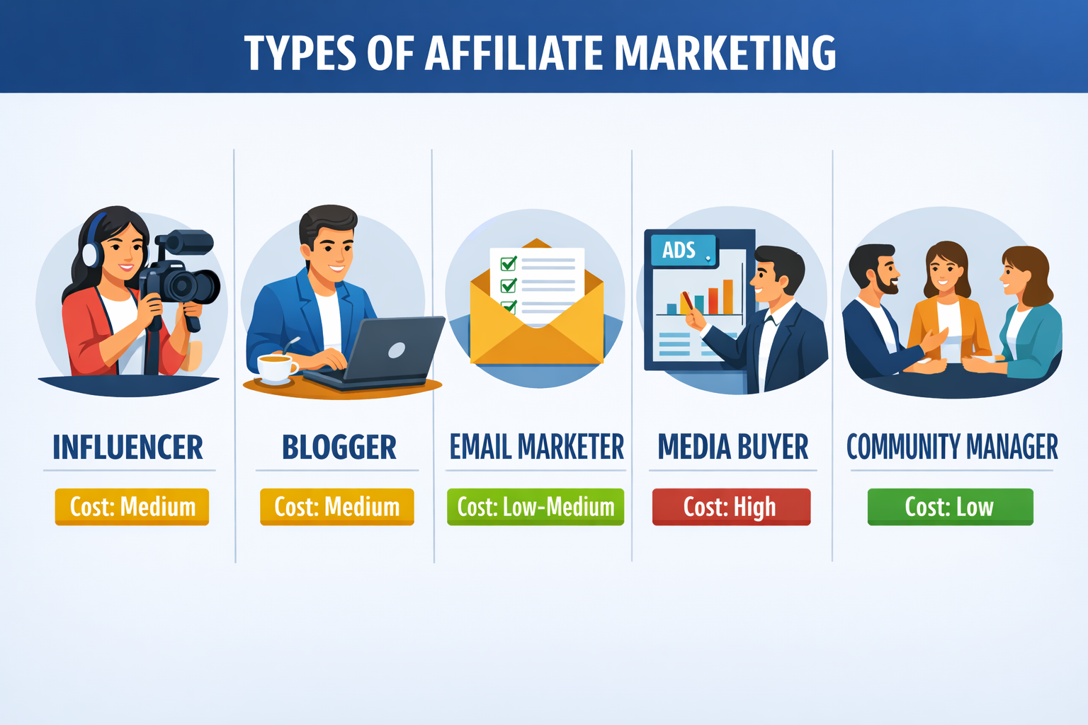 Different affiliate marketing types and their cost indicators