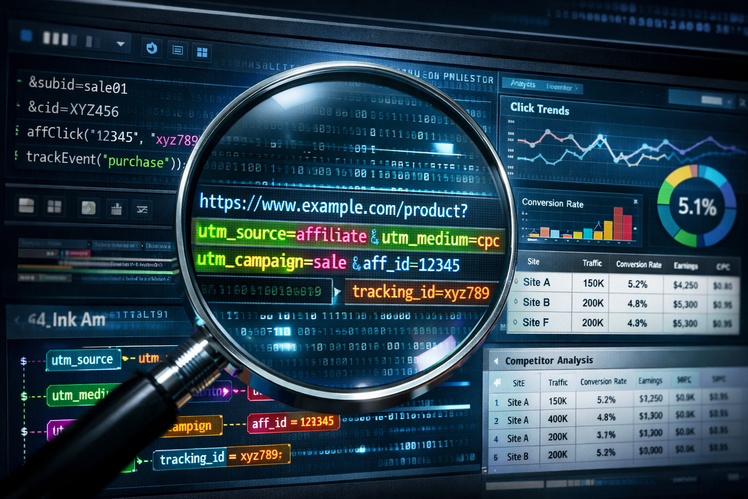 Affiliate link analysis and tracking code investigation