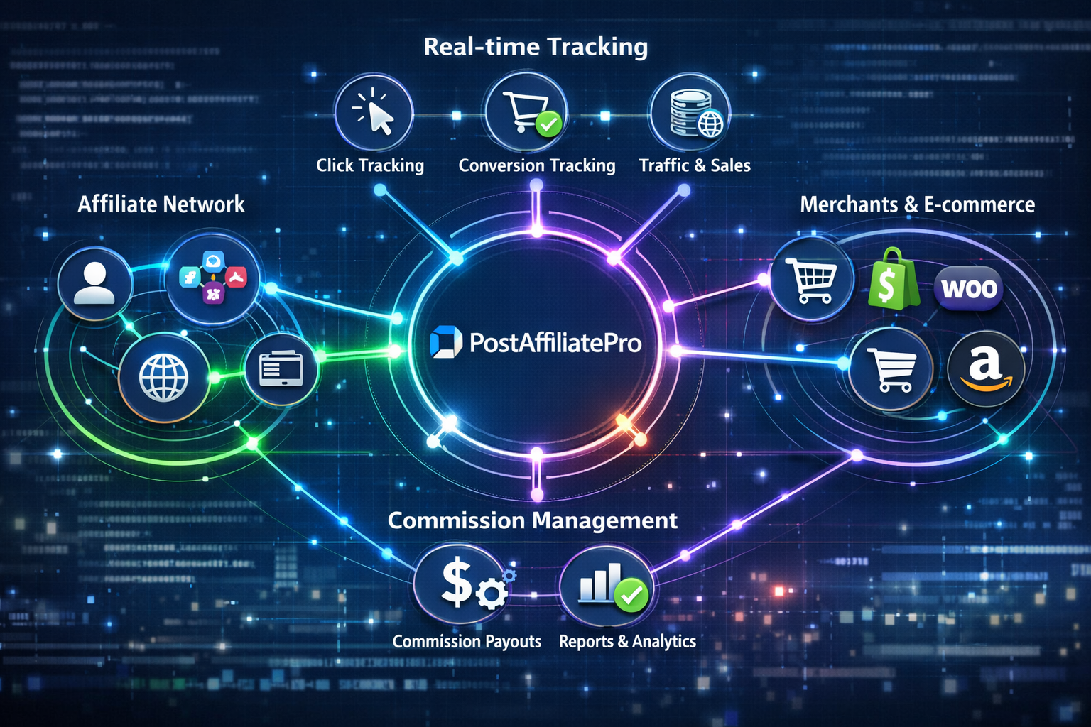 Affiliate network tracking system with PostAffiliatePro integration