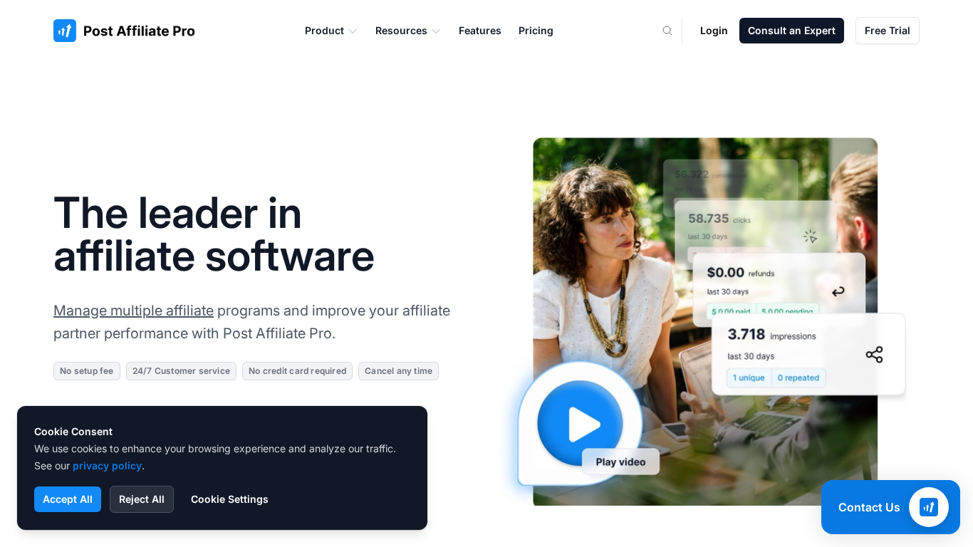 PostAffiliatePro dashboard screenshot