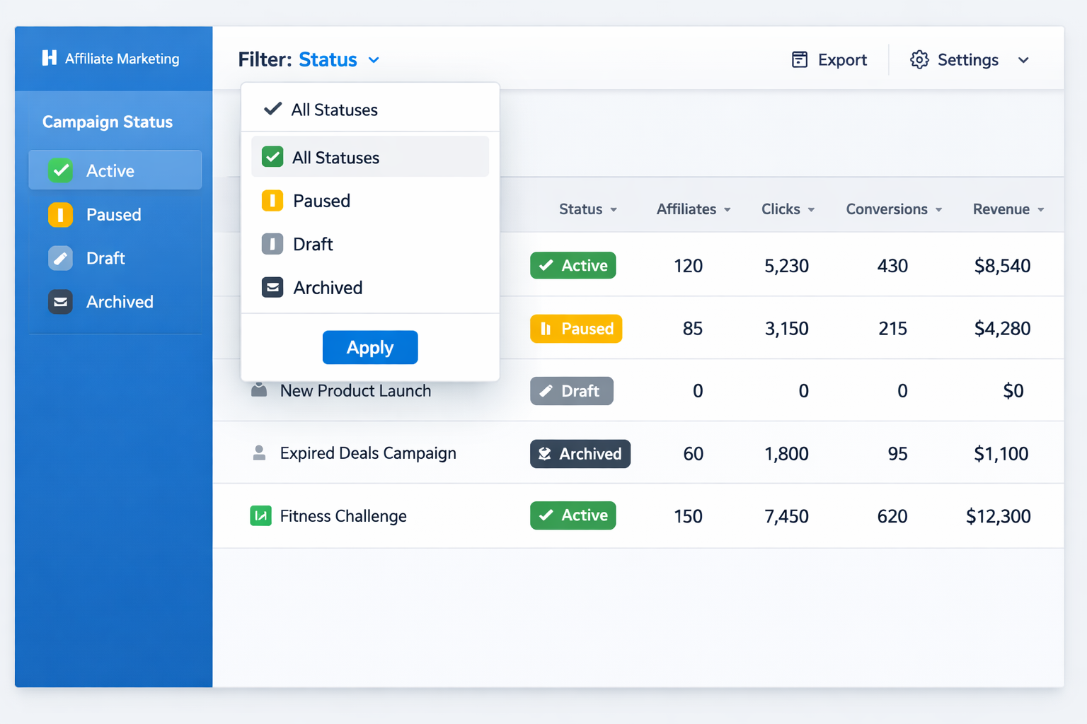 Private Campaign Status Filter: Streamline Your Affiliate Management