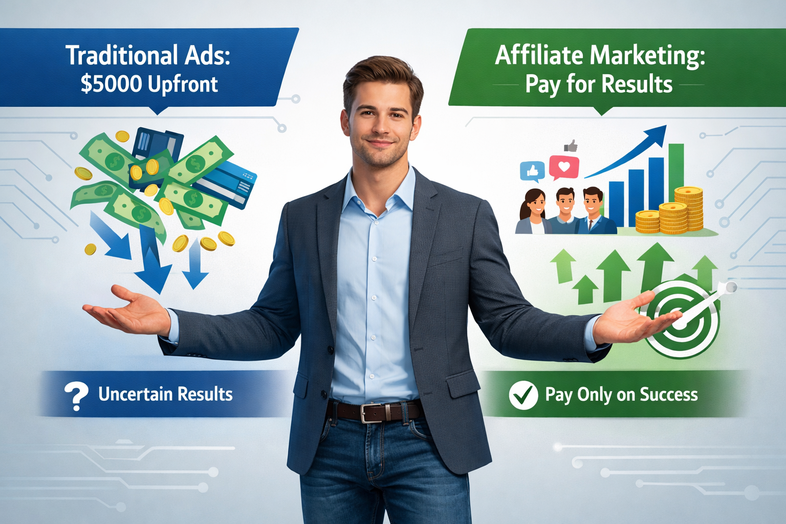 Cost comparison between traditional advertising and affiliate marketing for tech startups