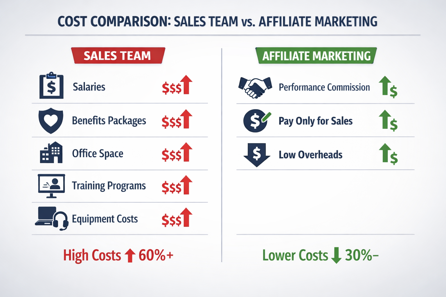 Cost comparison between hiring salespeople and affiliate marketing