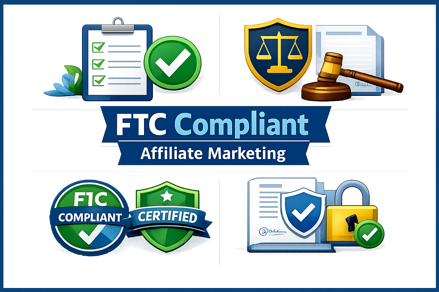 FTC Compliant Affiliate Marketing - Compliance badges and legal framework visualization