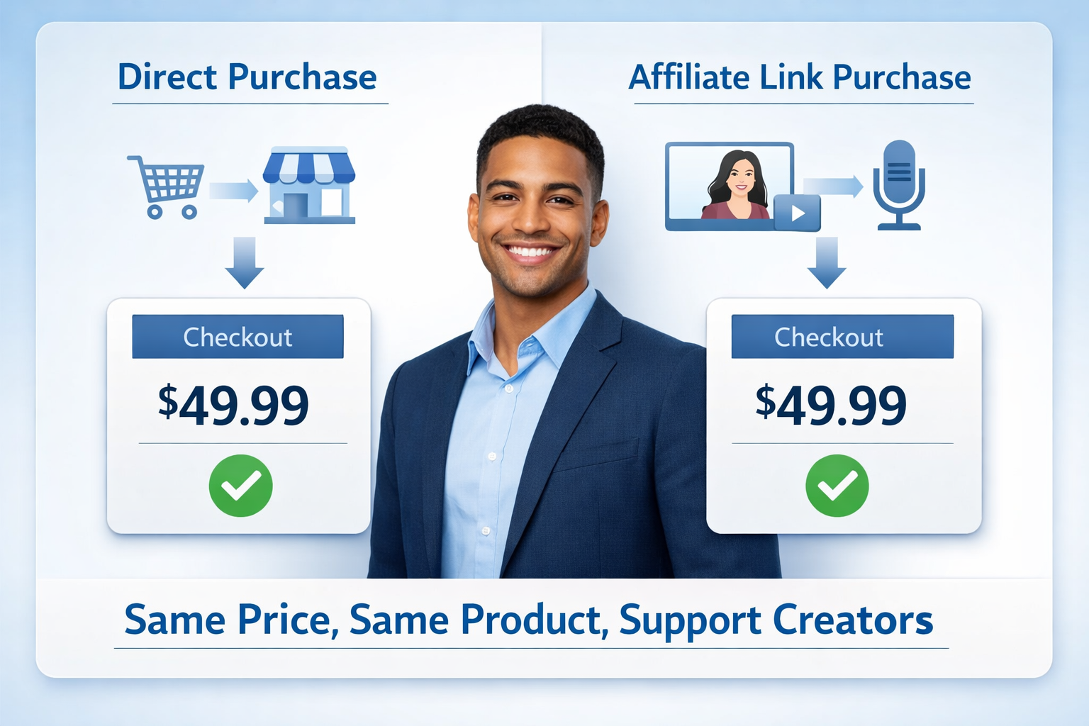Consumer price comparison showing identical pricing for direct and affiliate purchases