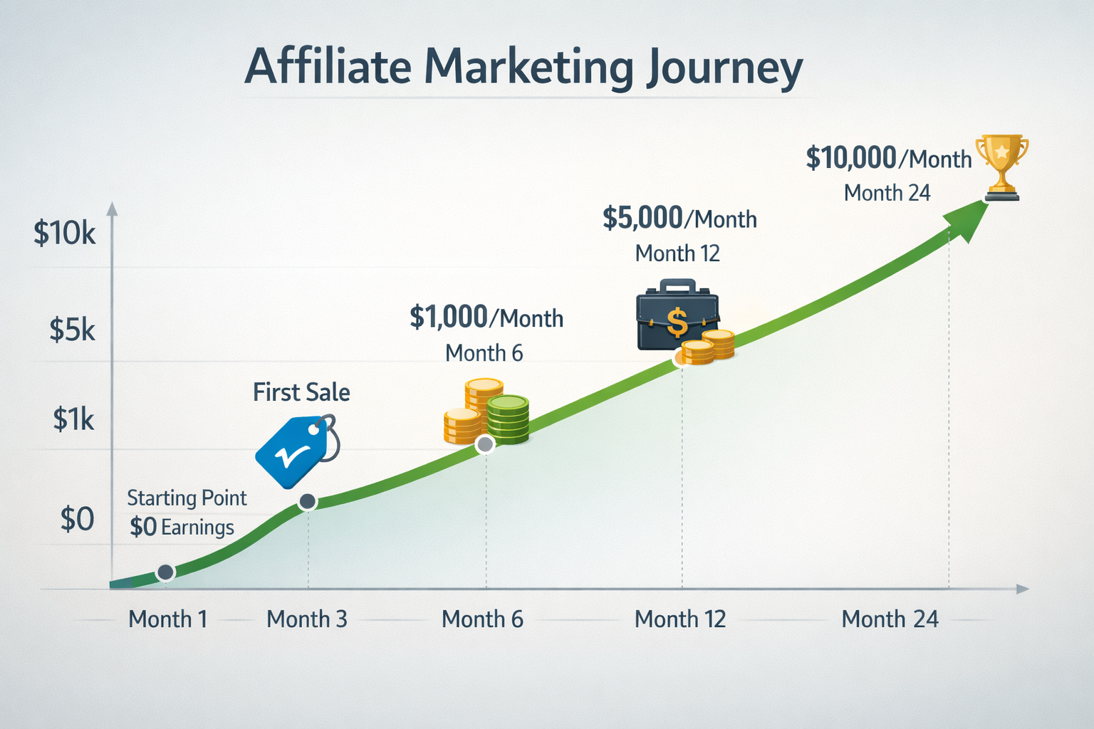 Affiliate Marketer Success Timeline from Month 1 to Month 24