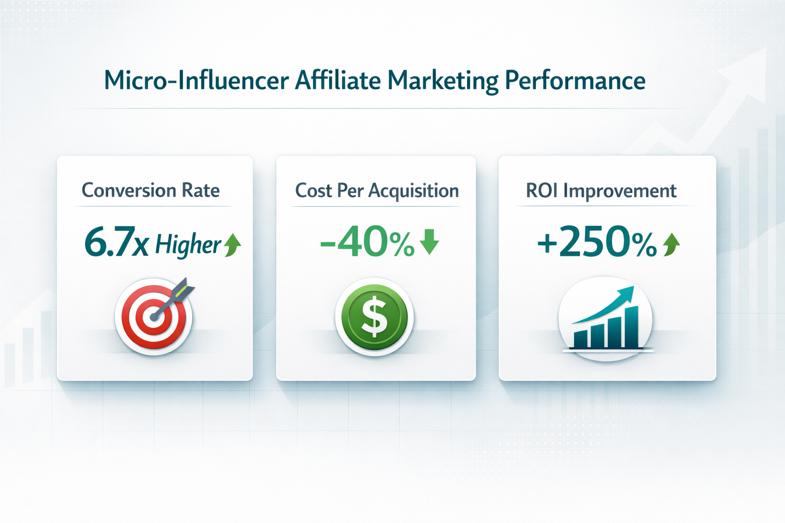 Micro-Influencer Affiliate Marketing Performance metrics showing 6.7x conversion rates and 40% lower CPA