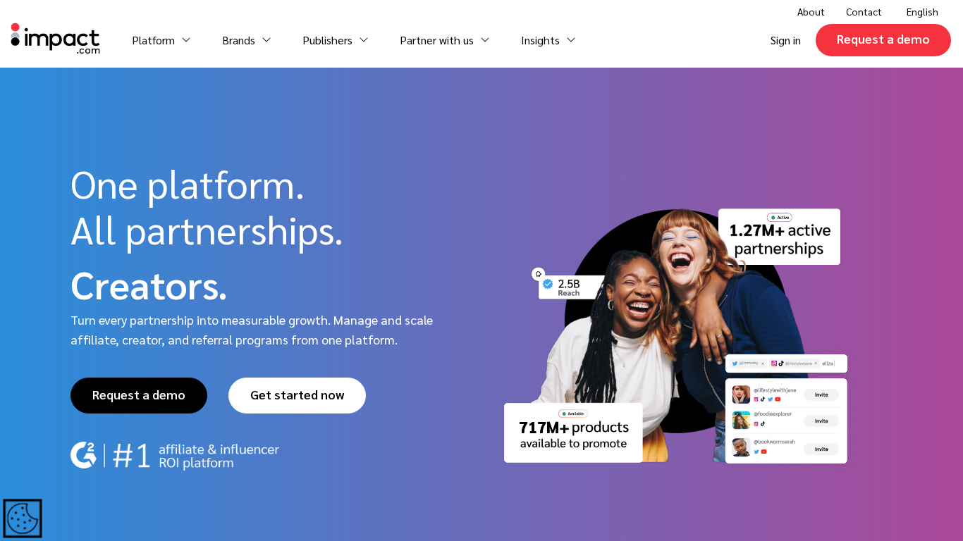 Impact affiliate management platform interface