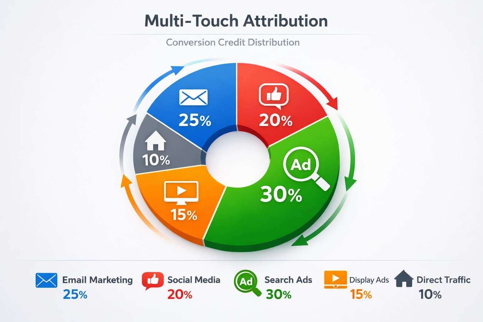 Multi-touch attribution credit distribution across marketing channels