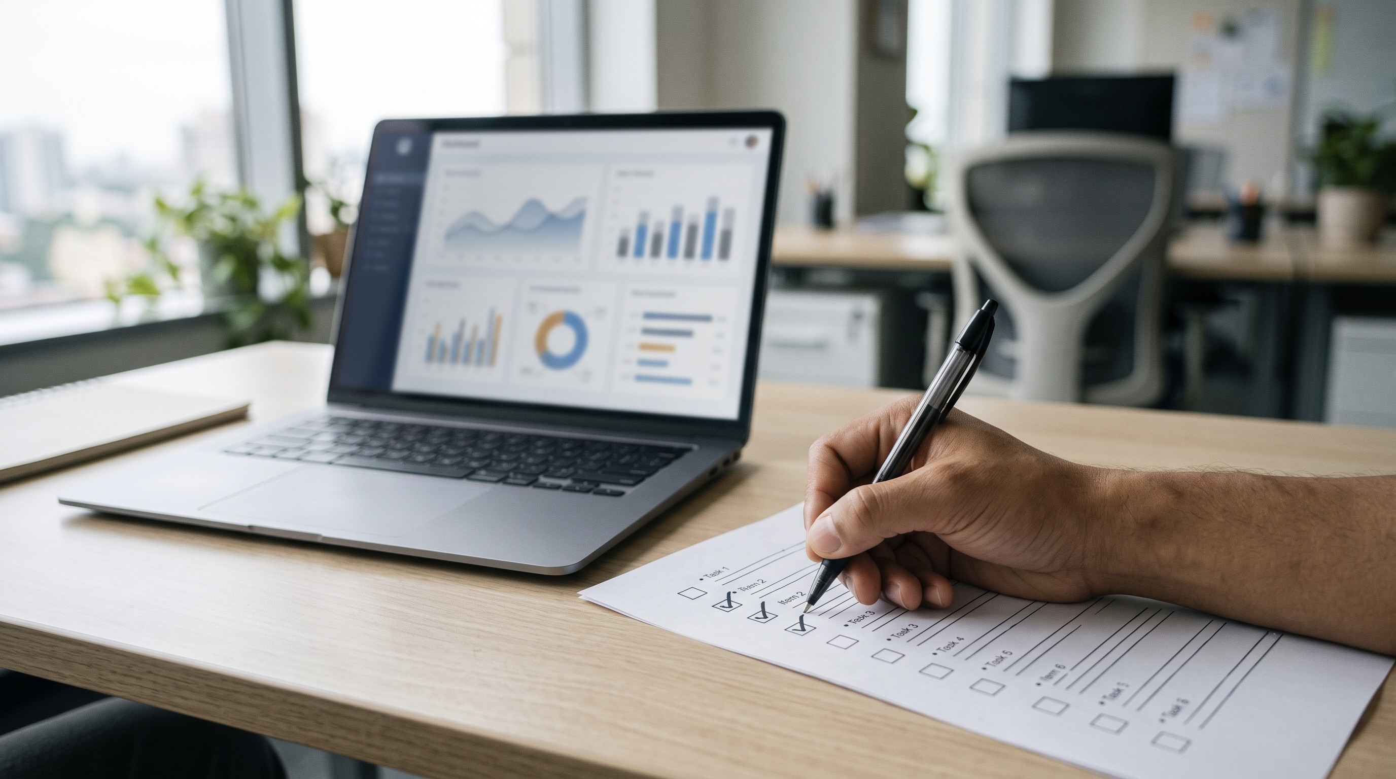 Reviewing an affiliate program renewal checklist alongside a performance dashboard