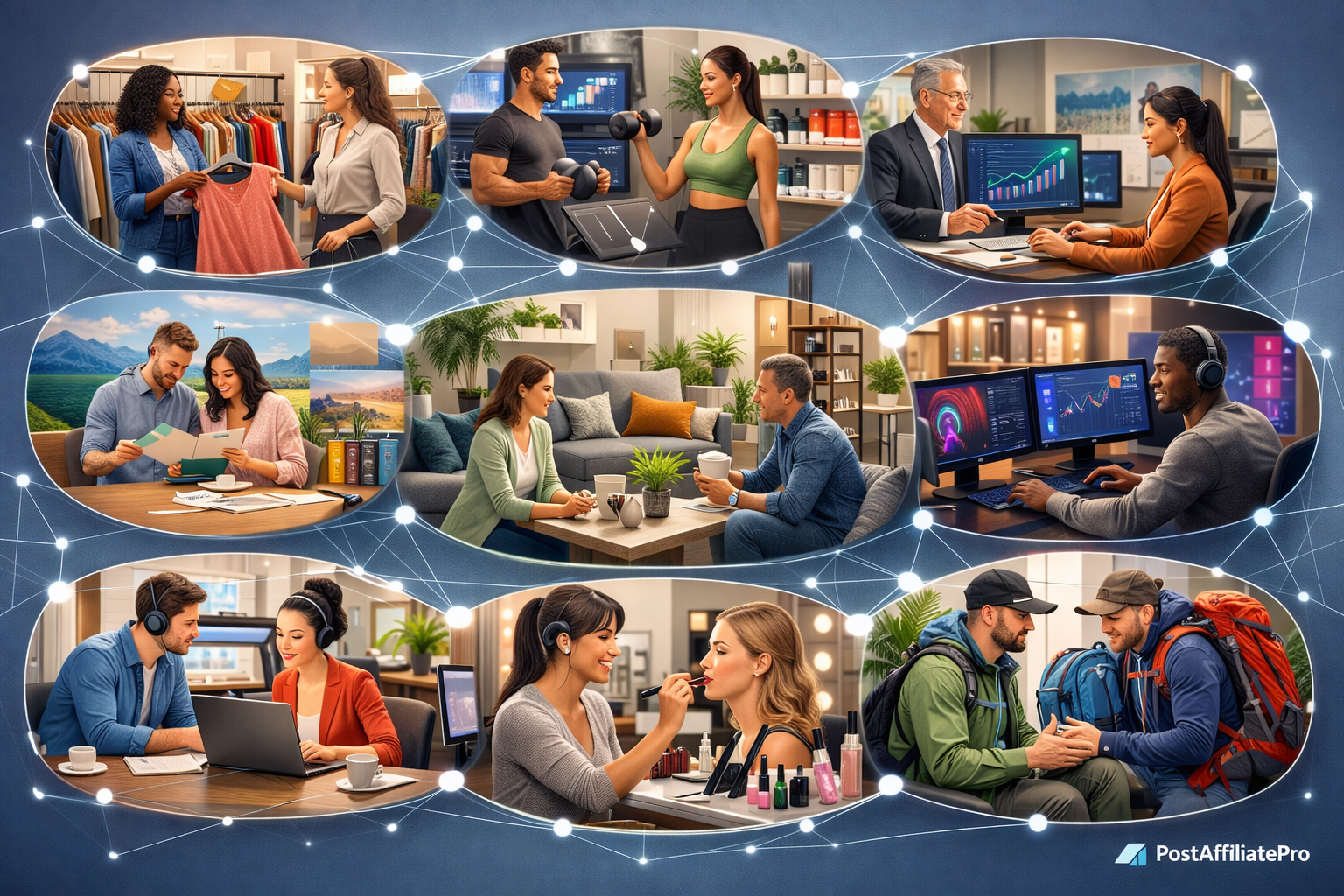 Diverse affiliate marketing niches ecosystem showing interconnected business opportunities