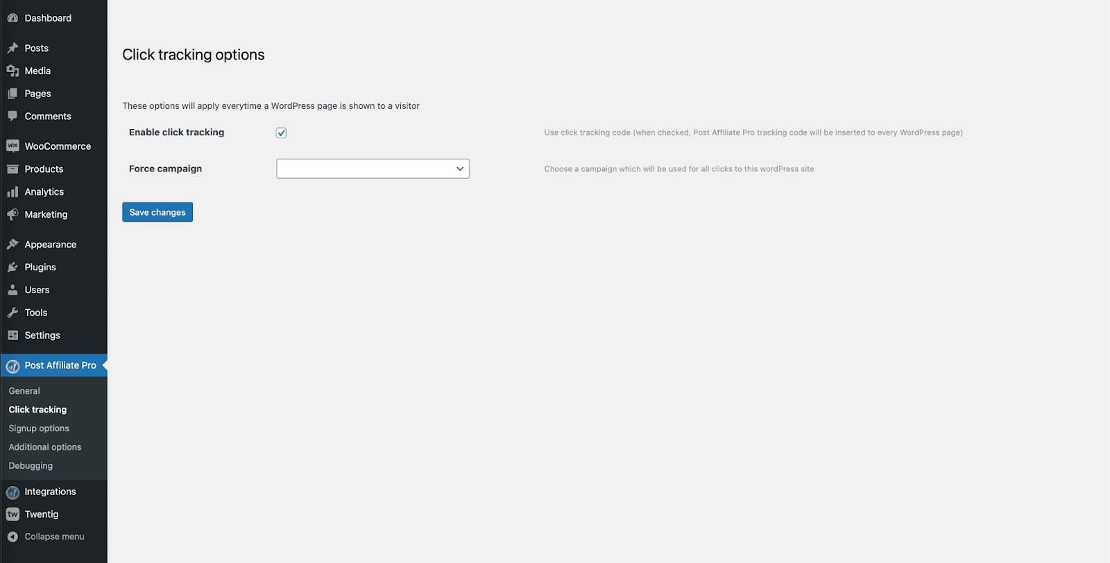 Screenshot of Post Affiliate Pro’s affiliate plugin tracking options