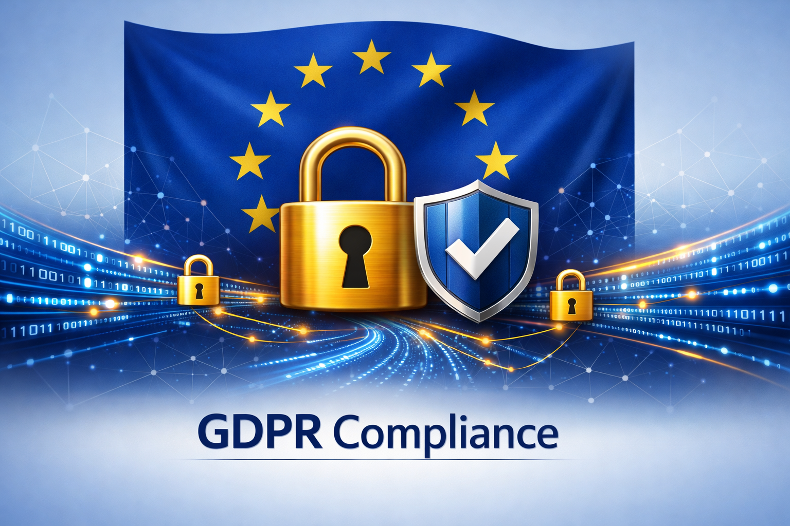 GDPR Compliance concept with EU flag and data protection symbols