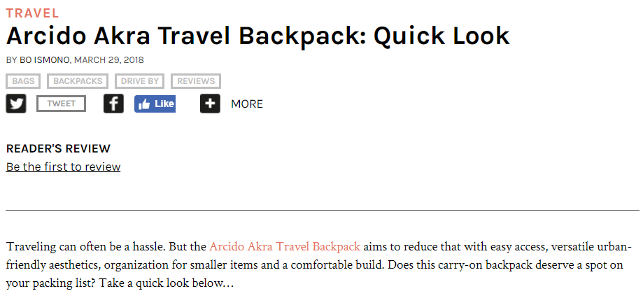 Carryology review of Arcido Akra backpack