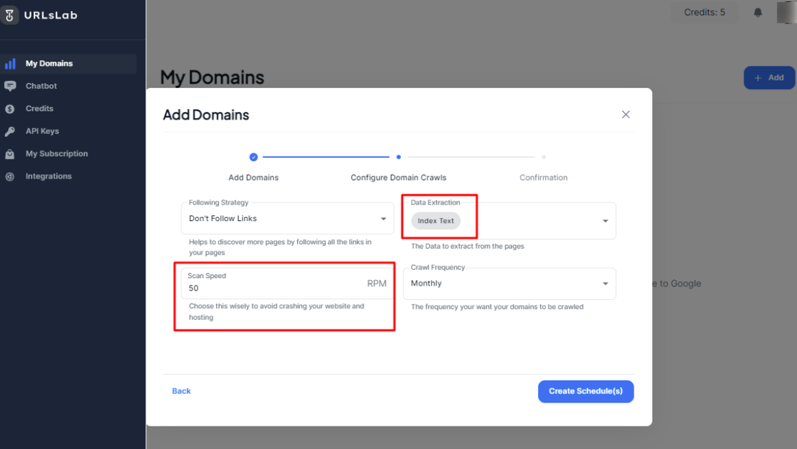 URLsLab - configure data extraction