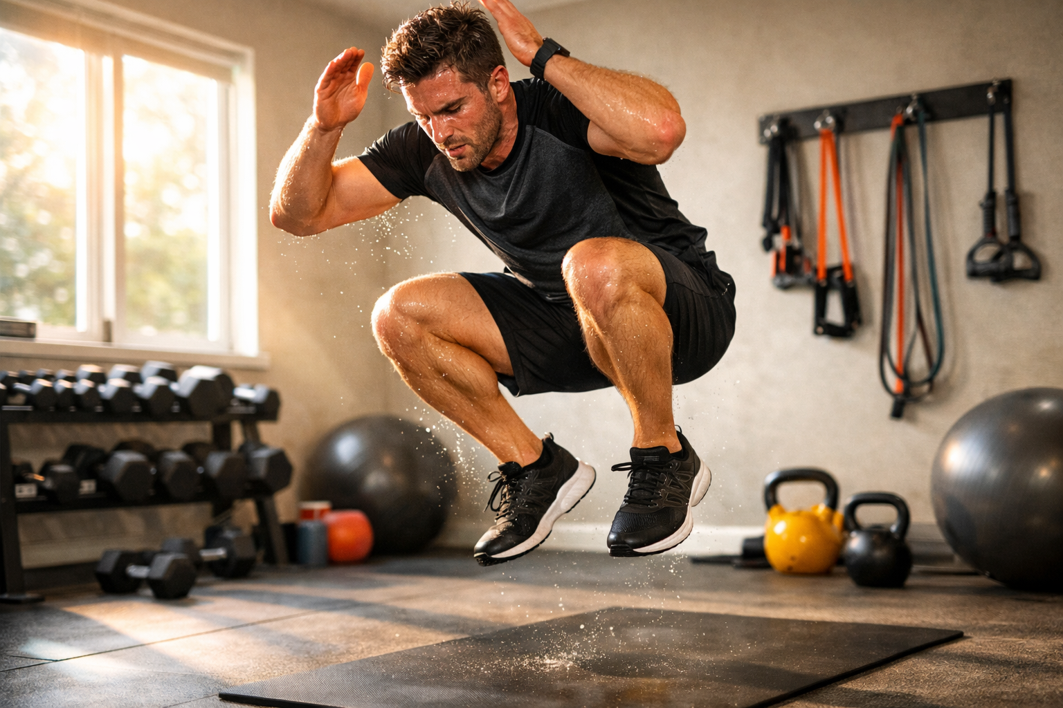 Dynamic HIIT workout showing physical activity and mental clarity