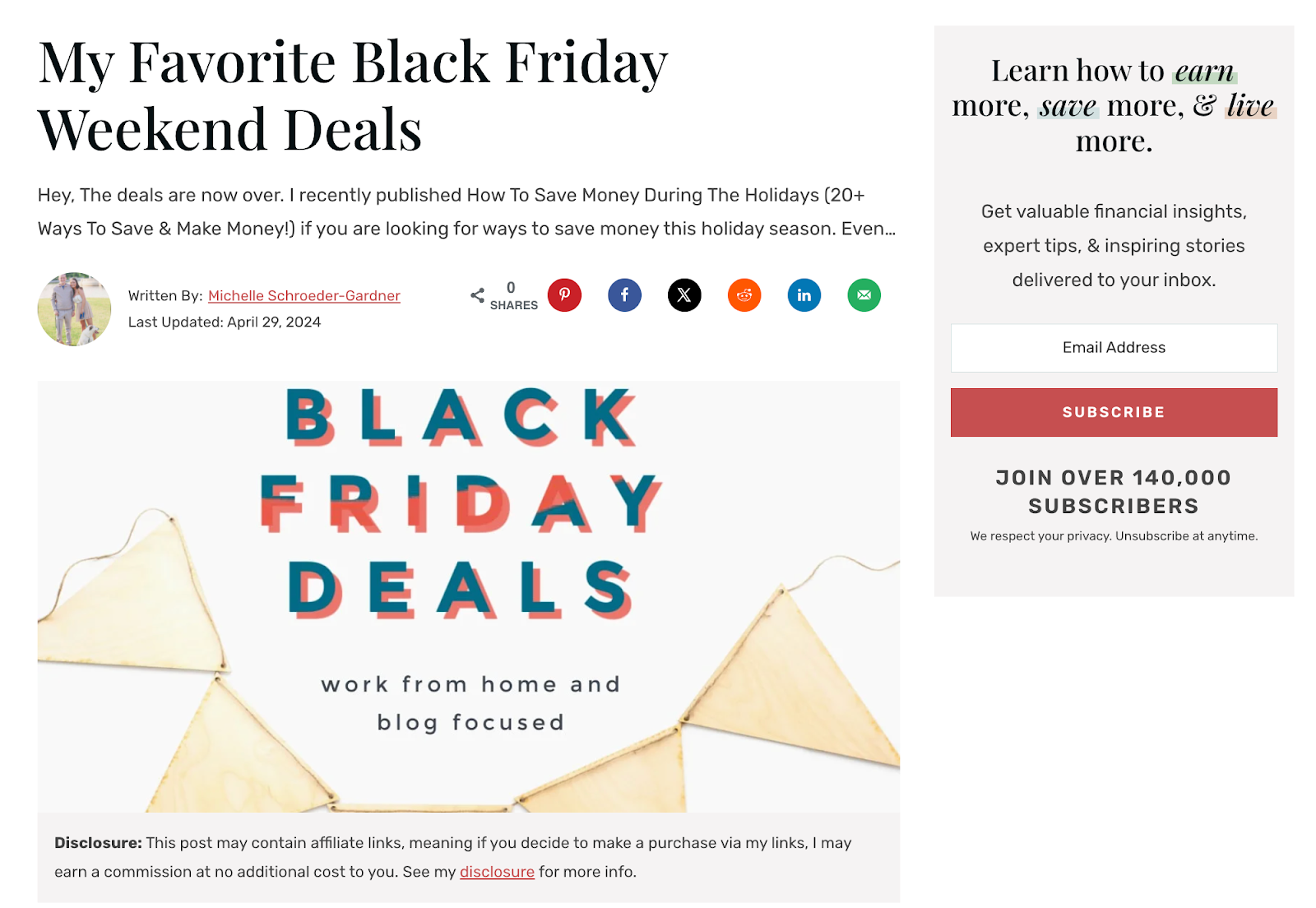 Screenshot of a blog about Black Friday Deals.