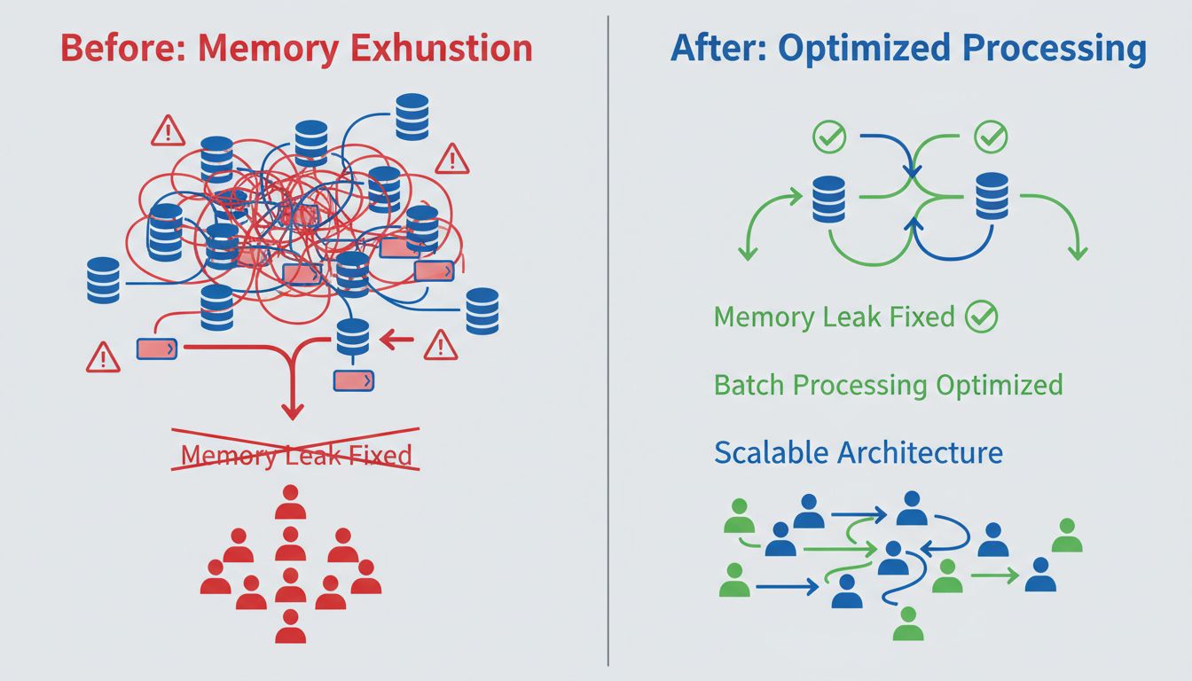 Technical diagram showing affiliate payout system optimization with before and after comparison