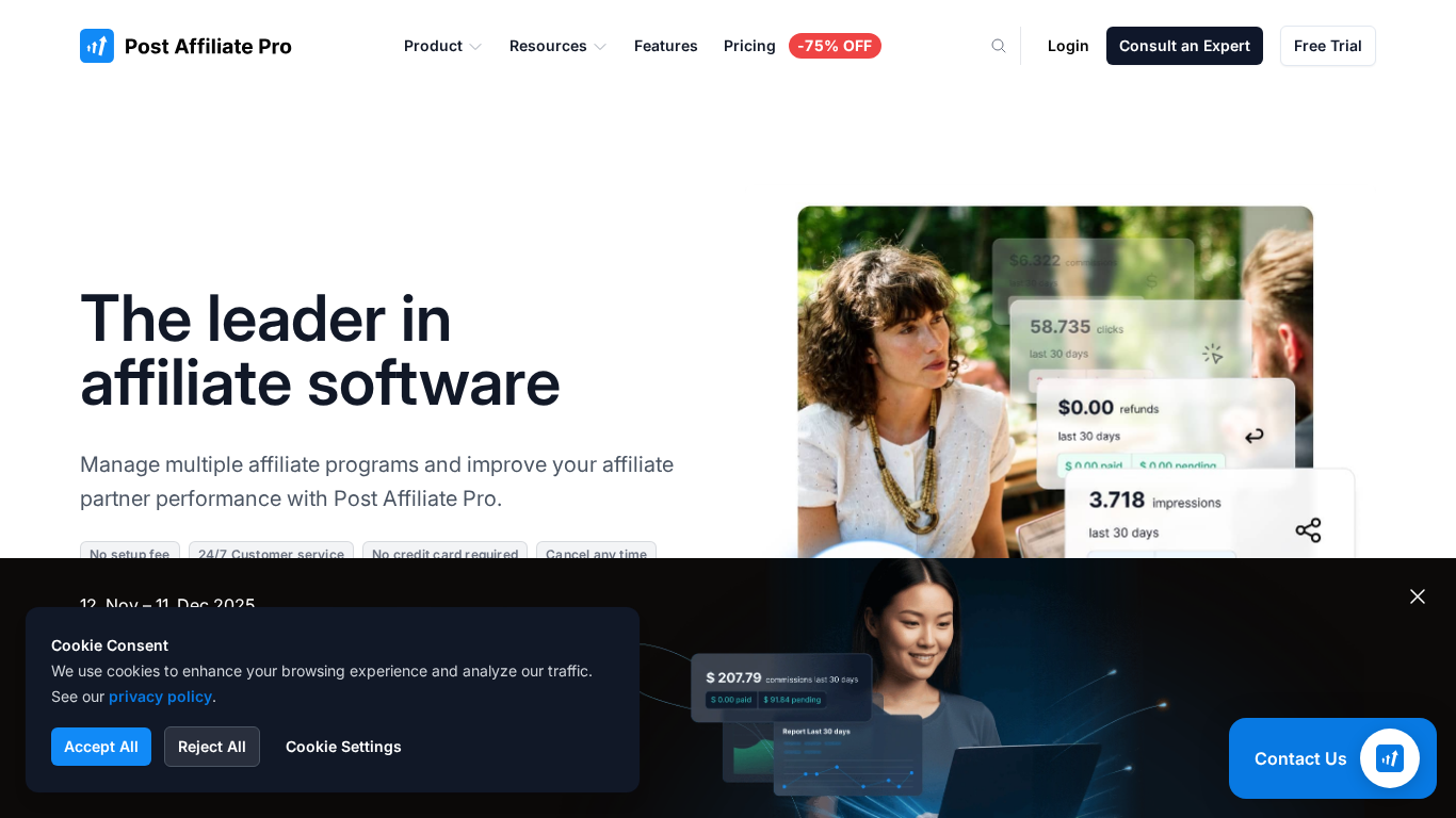 Post Affiliate Pro dashboard and interface