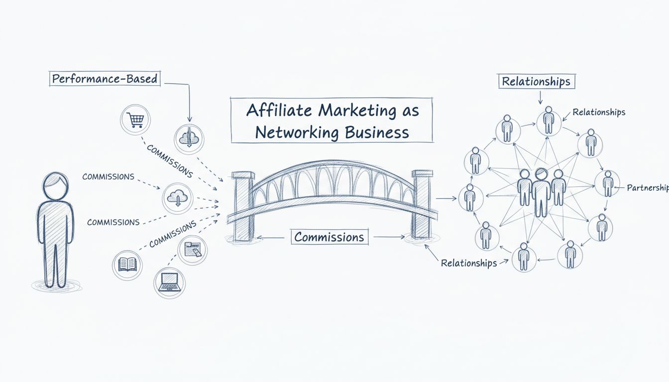 Hand-drawn diagram showing affiliate marketing networking relationships and connections