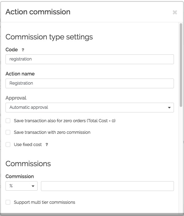 Action commission in Post Affiliate Pro