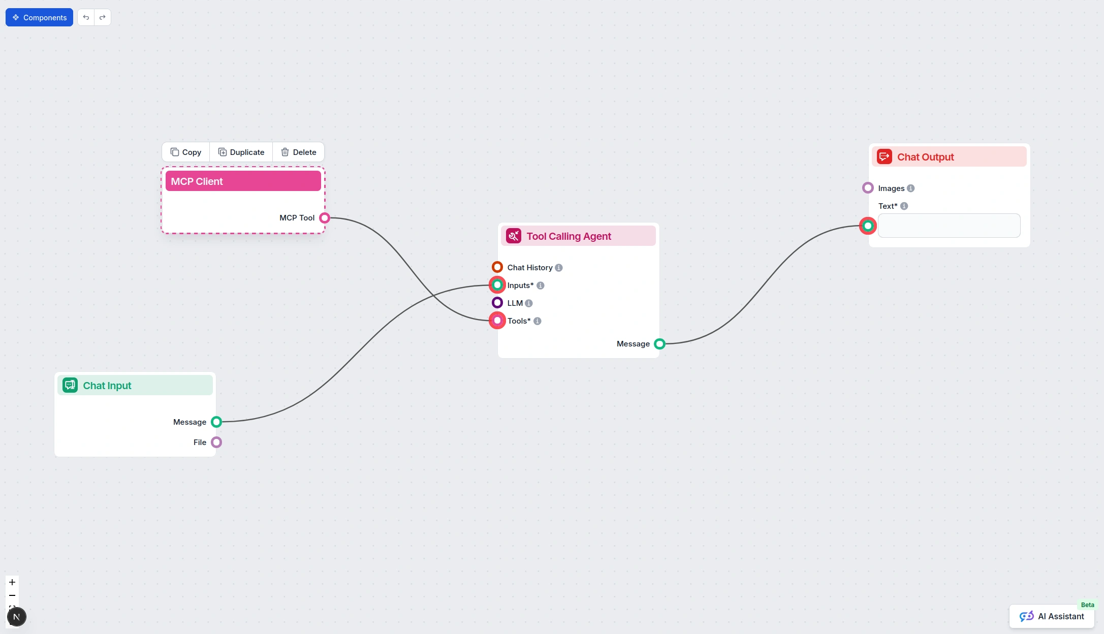 FlowHunt flow with an MCP node connected to Post Affiliate Pro