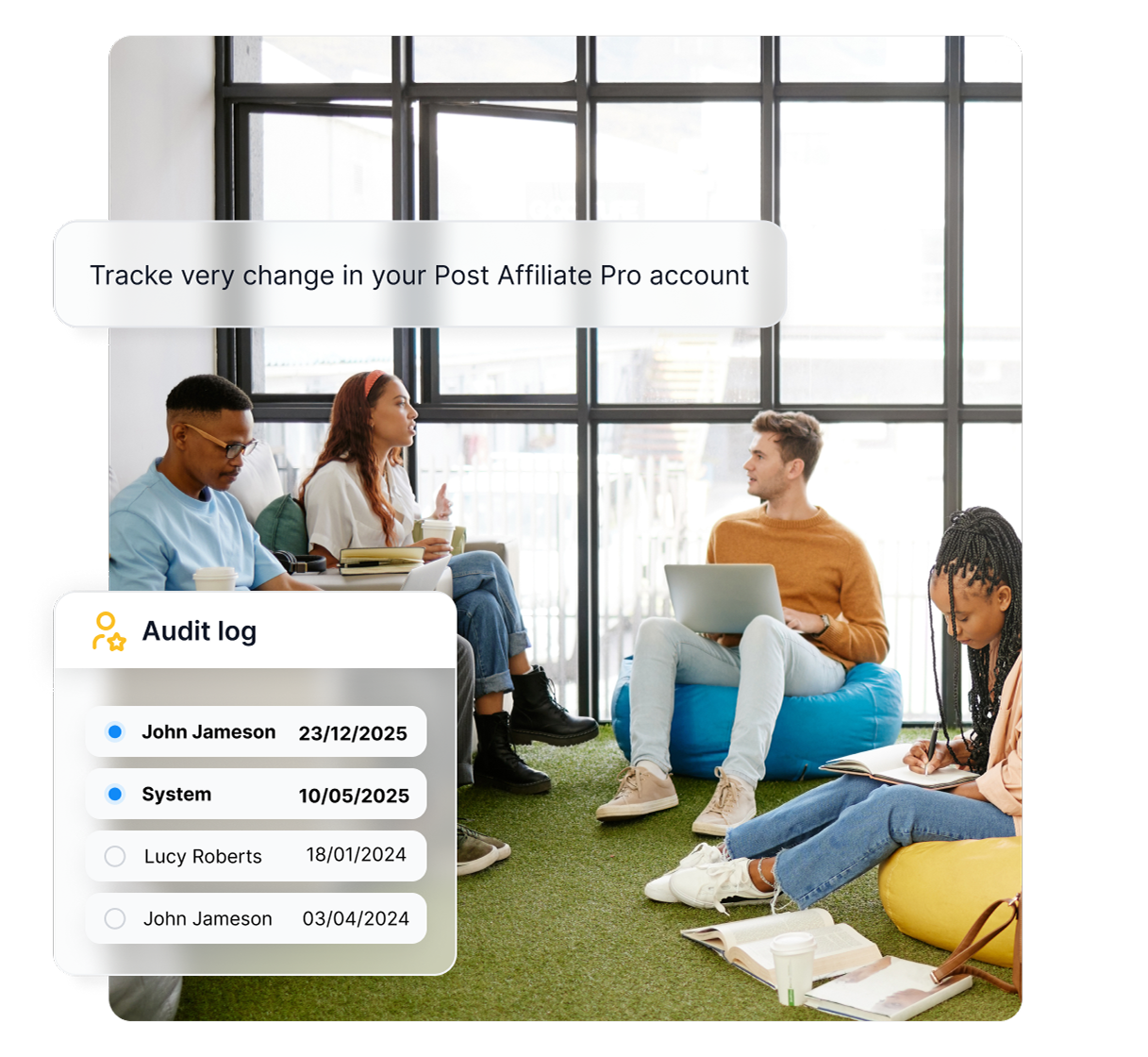 Audit log feature in Post Affiliate Pro showing detailed tracking of affiliate activities and transactions.