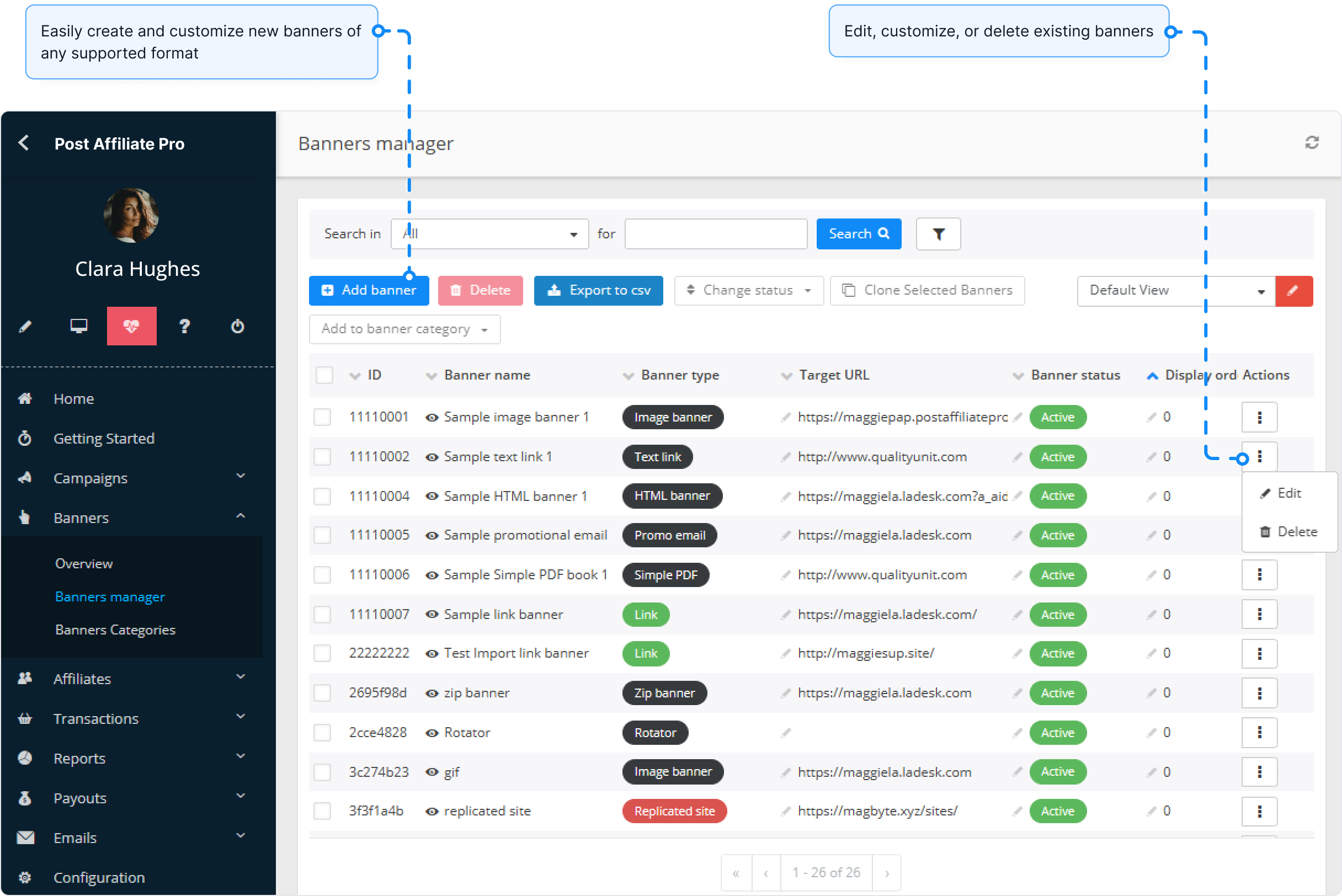 Overview of the Banner manager feature in Post Affiliate Pro.