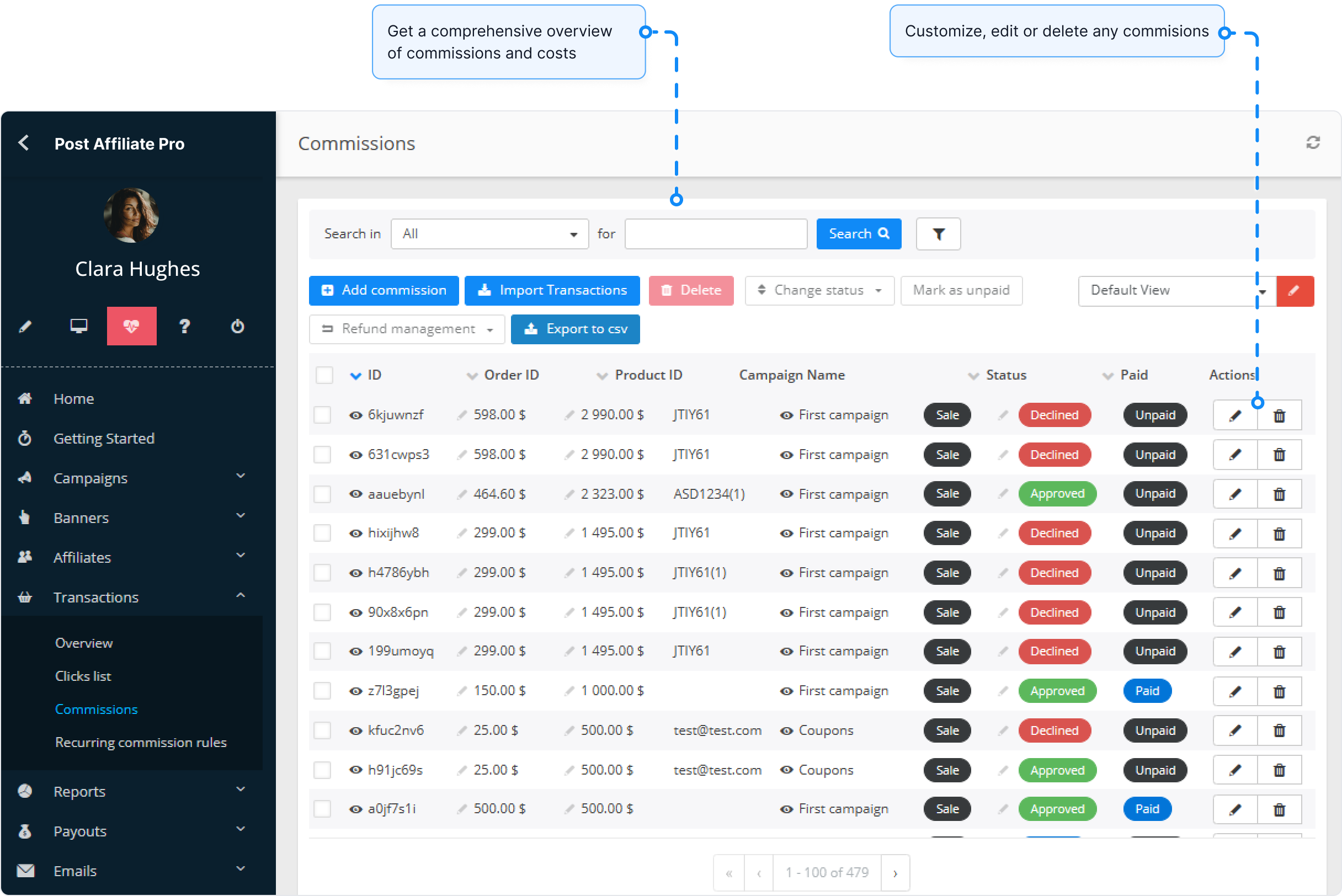 Overview of the Commissions feature in Post Affiliate Pro.