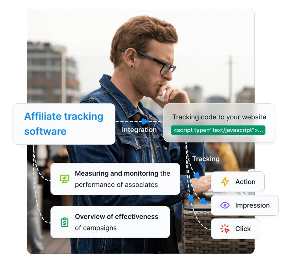 A screenshot of the Post Affiliate Pro dashboard with general overview and metrics.
