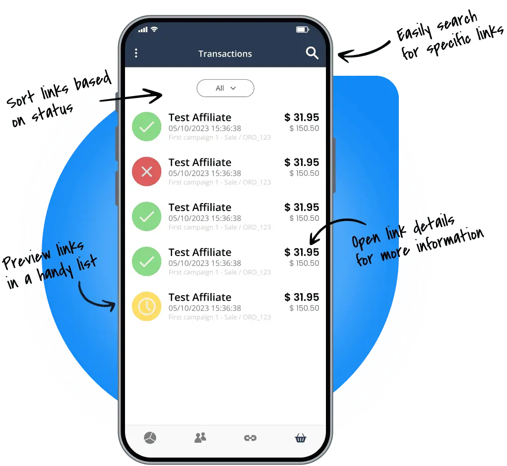 A graphic illustrating mobile affiliate app transactions.