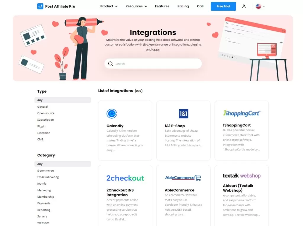 A graphic showing all Post Affiliate Pro integrations.