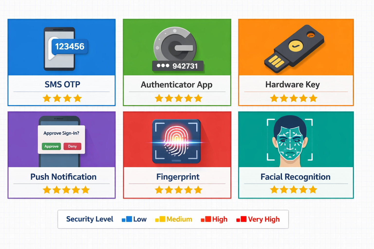Comparison of different MFA authentication methods