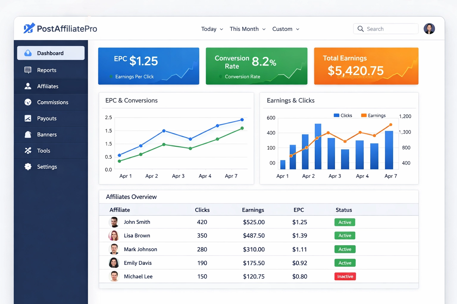 PostAffiliatePro affiliate software dashboard interface