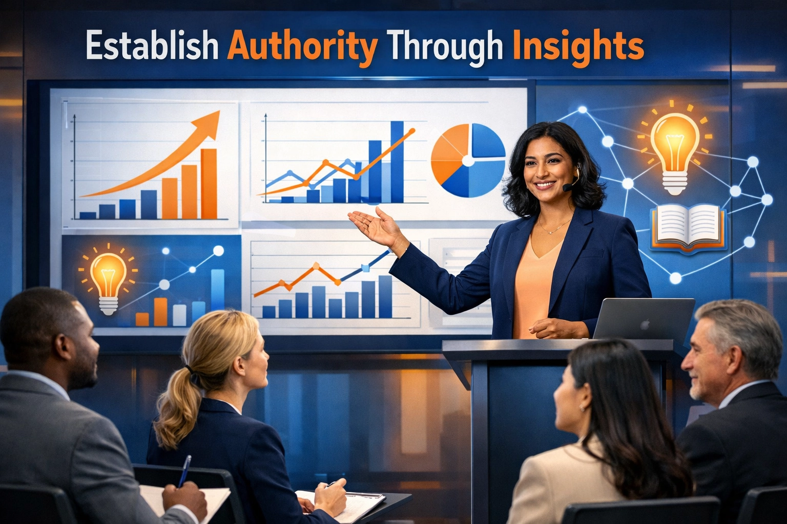 Professional thought leader presenting insights to engaged audience