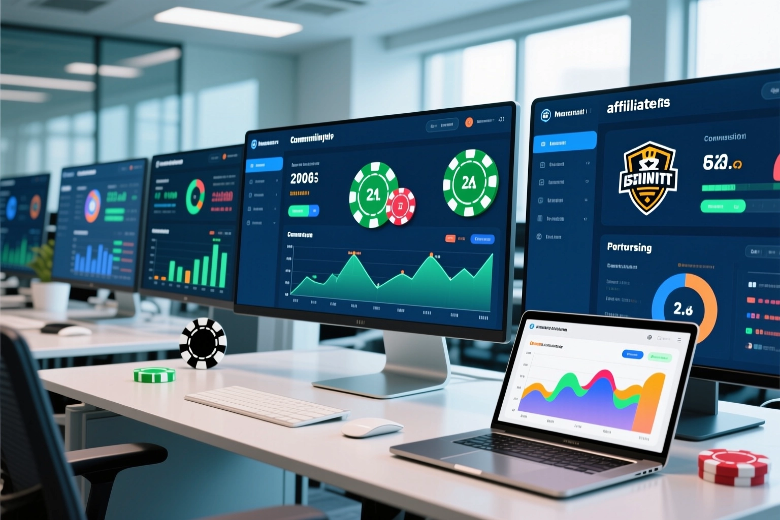 Modern affiliate marketing dashboard with poker tournament analytics and conversion metrics