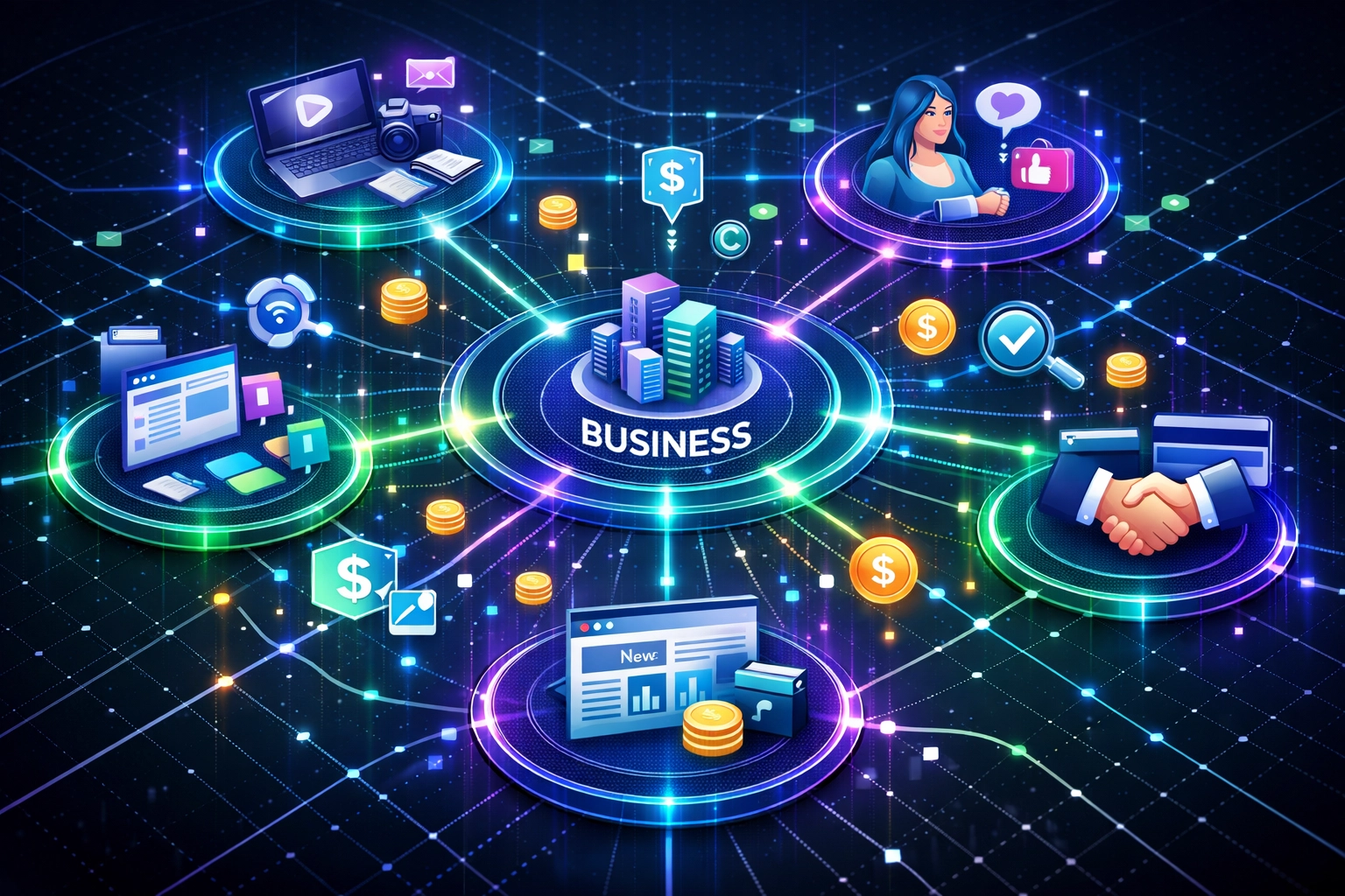Affiliate network ecosystem showing connected partners and data flow