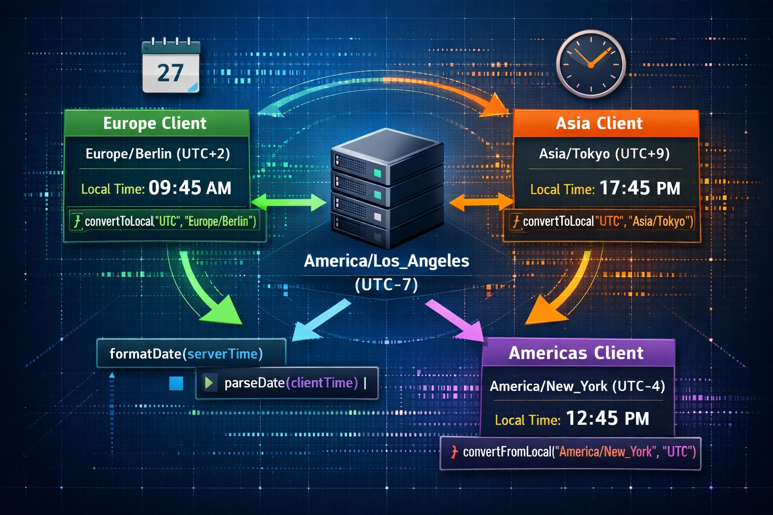 Timezone and API date conversion concept illustration