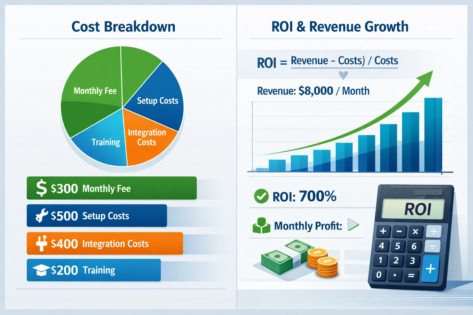 ROI calculation and cost analysis visualization for affiliate software investment