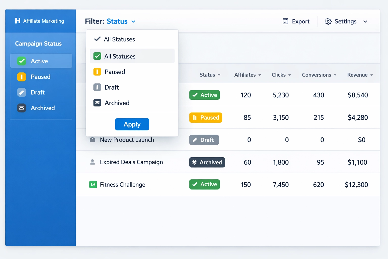 Private Campaign Status Filter: Streamline Your Affiliate Management
