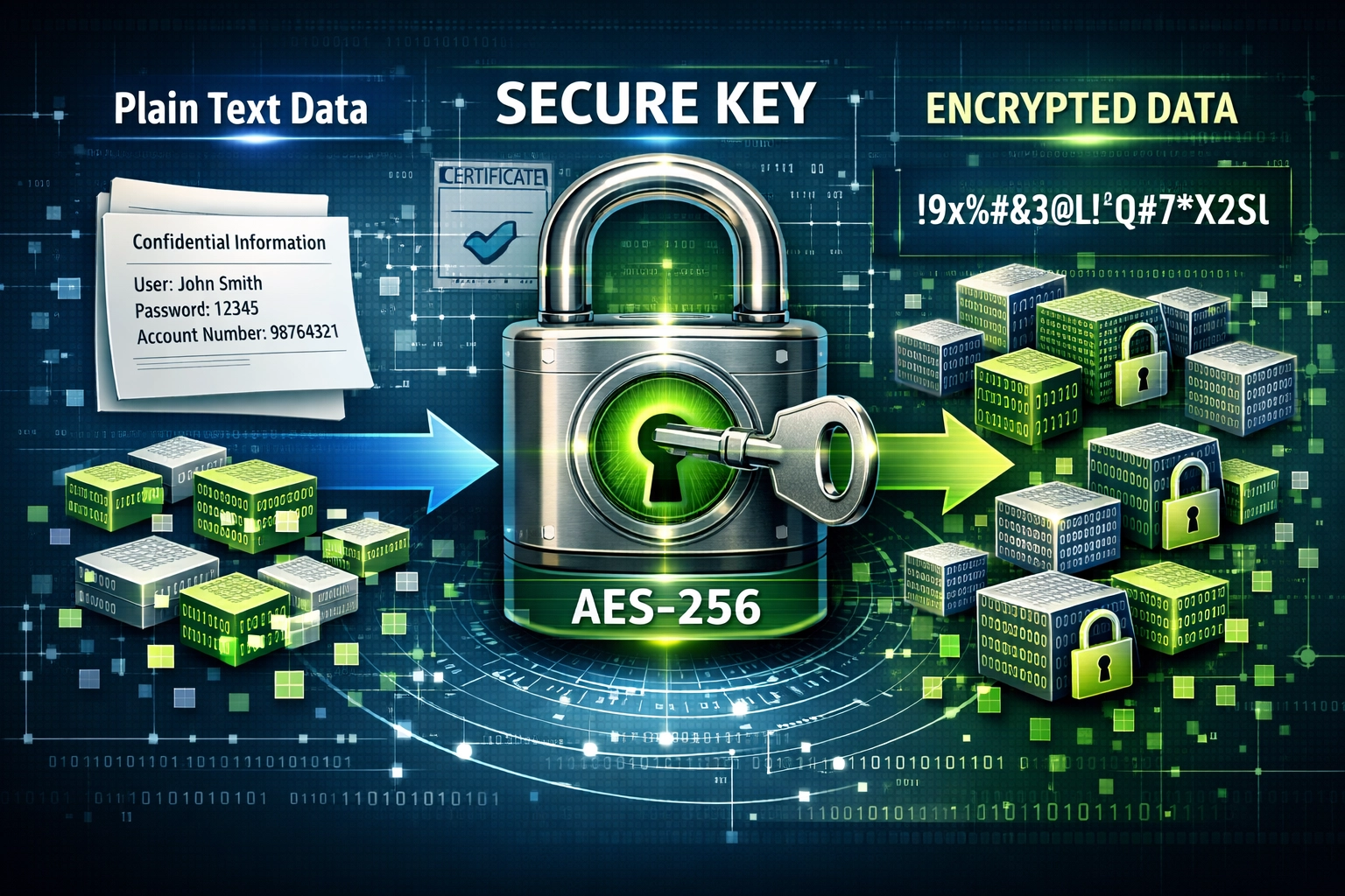 Data encryption process visualization showing secure key protection