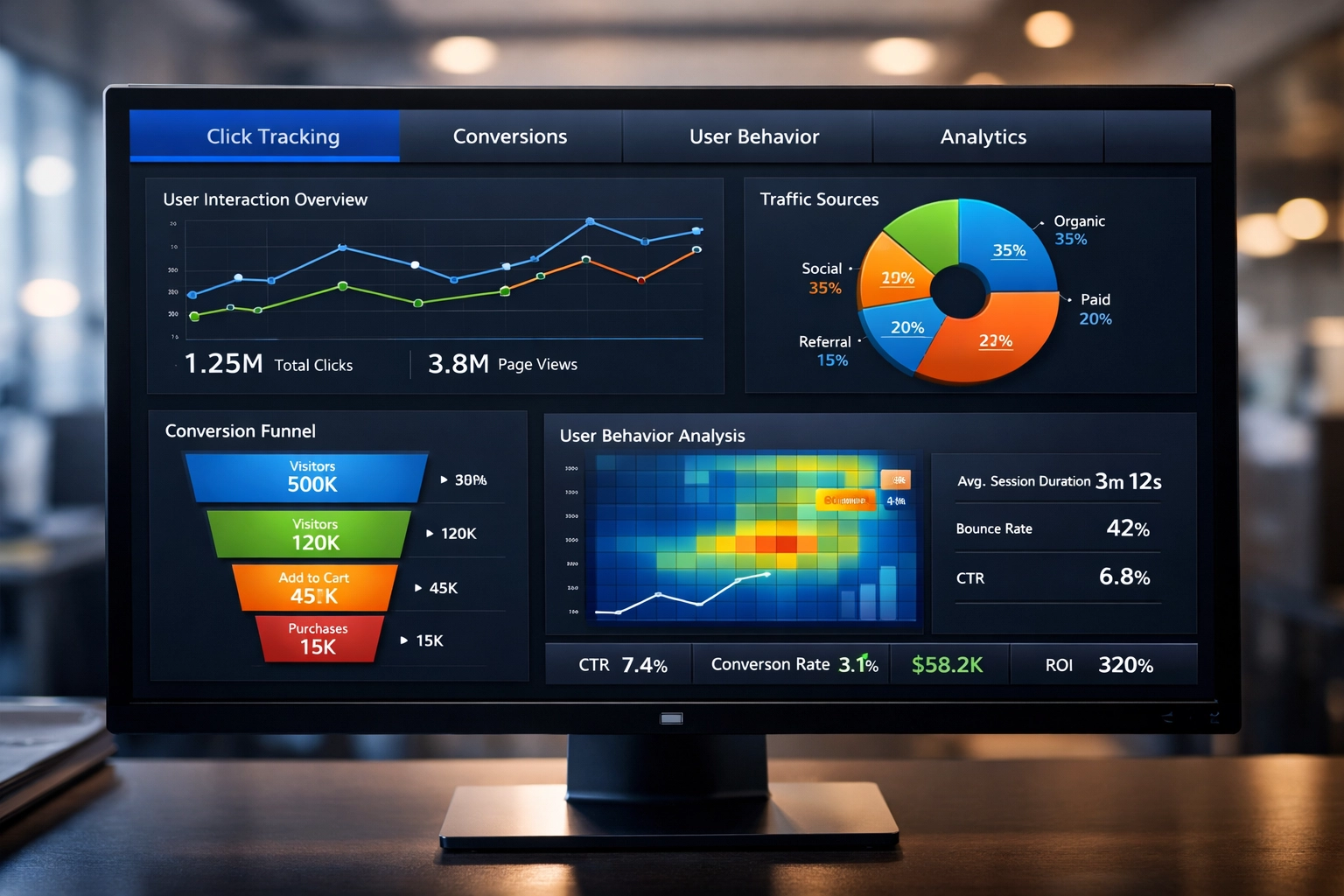 Click tracking analytics dashboard with conversion metrics