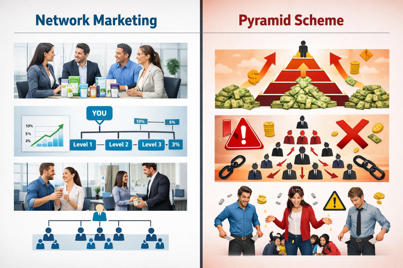Network Marketing vs Pyramid Schemes: Key Differences and Red Flags