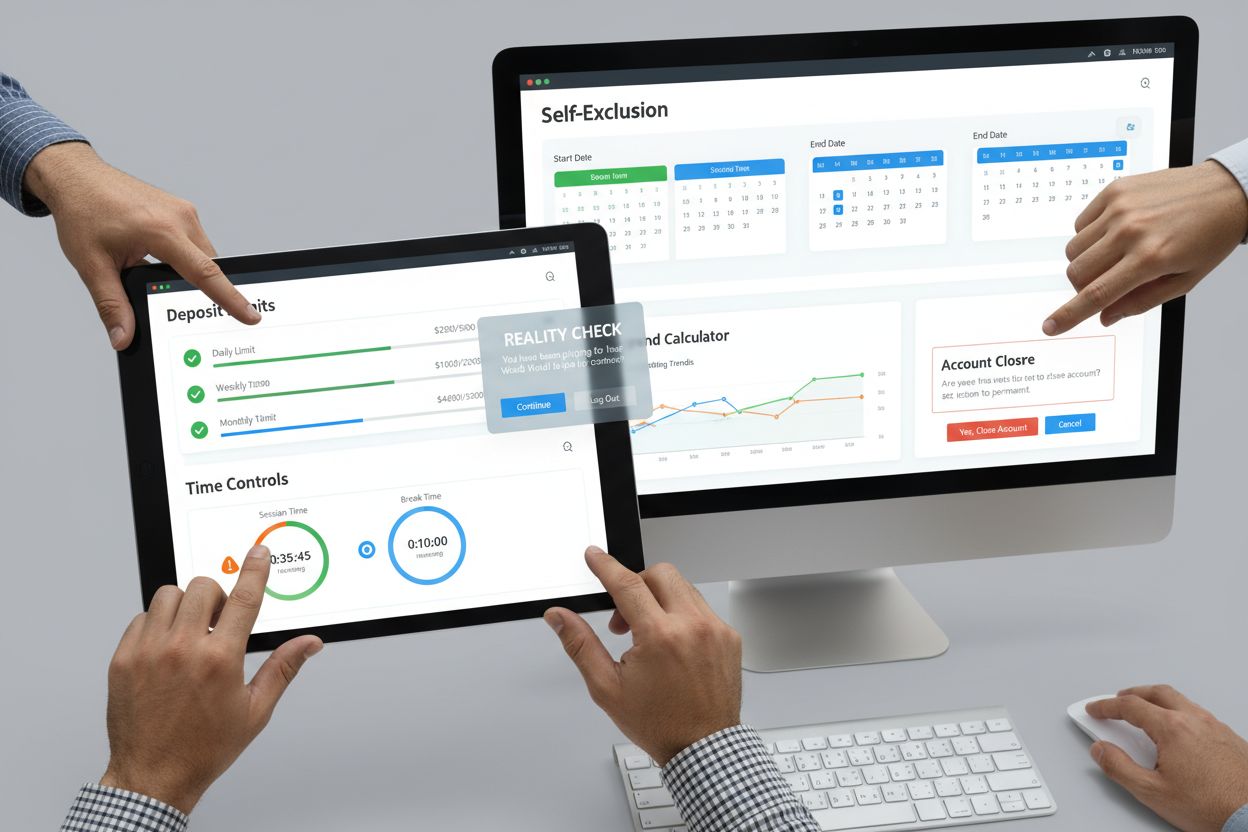 Player protection tools dashboard showing deposit limits, time controls, and self-exclusion options