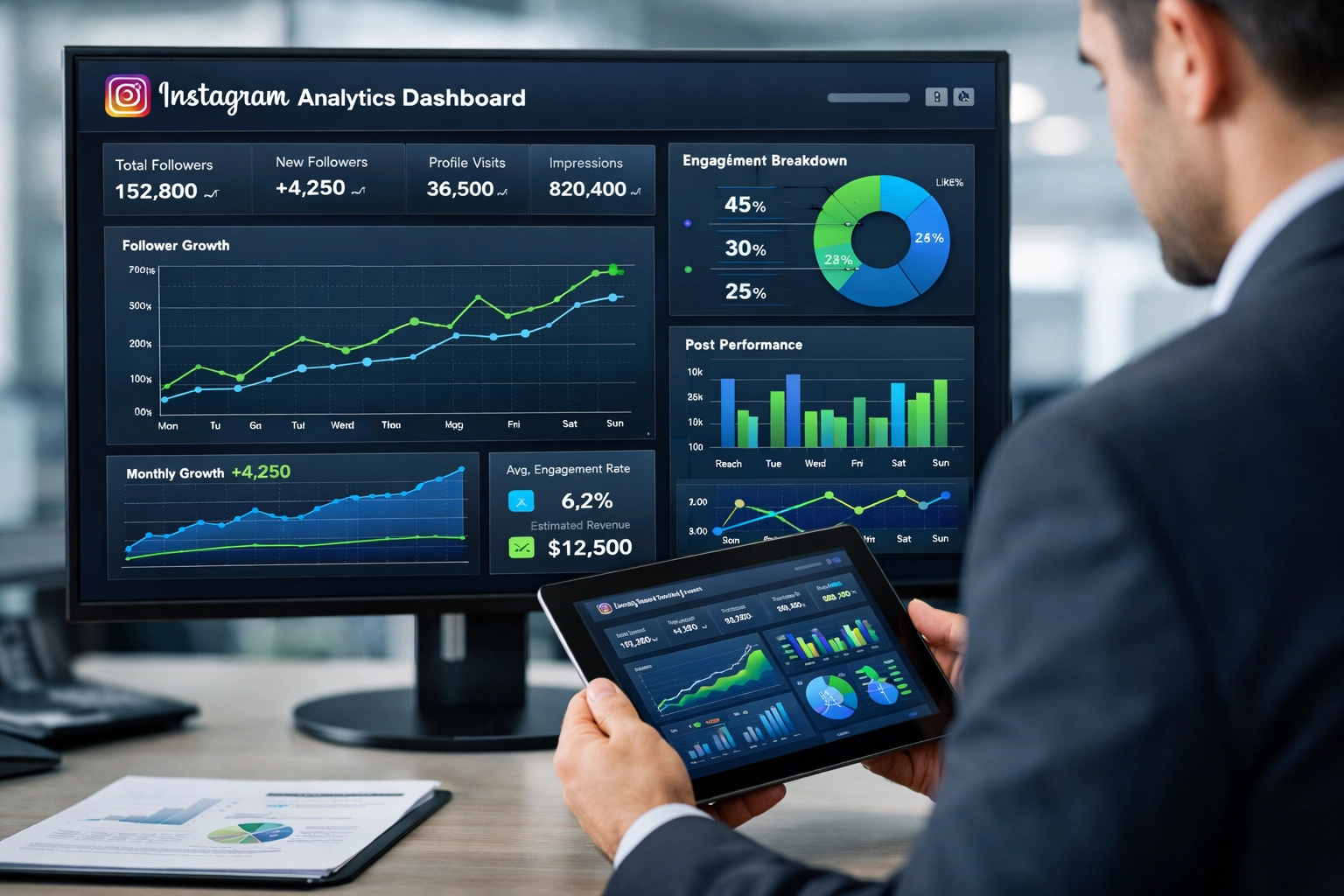 Instagram analytics dashboard showing engagement metrics and performance tracking