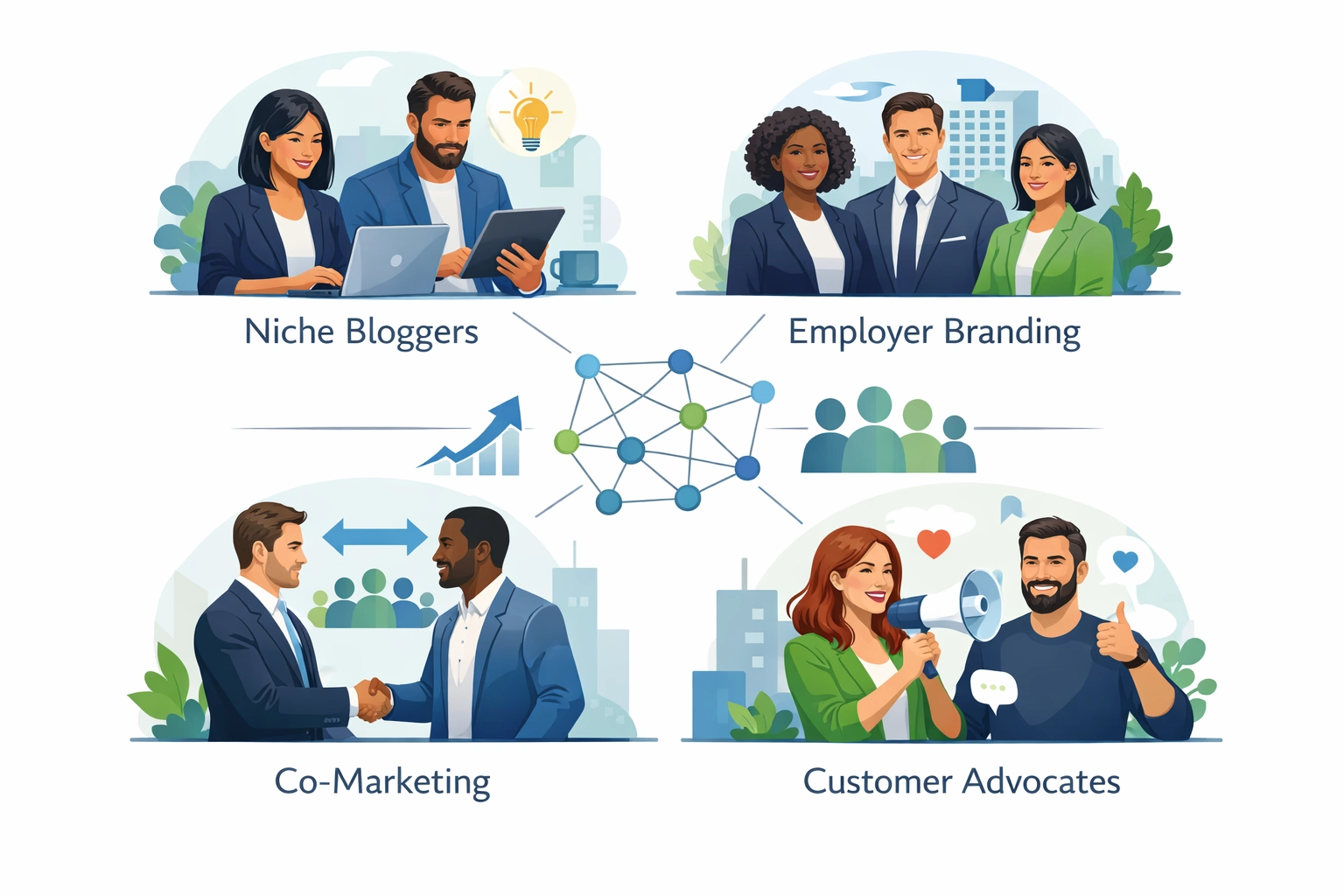 Non-standard affiliate promotion strategies including niche bloggers, employer branding, co-marketing, and customer advocates